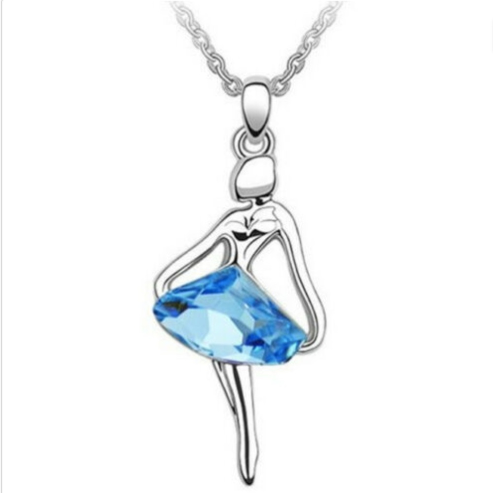 Silver Blue delicate ballerina Necklace 17" *